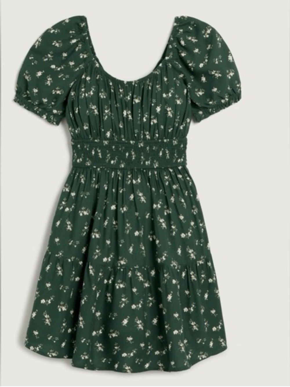 Hollister Green Floral Smocked Mini Dress Short Puff Sleeve with Shorts! - Picture 3 of 8